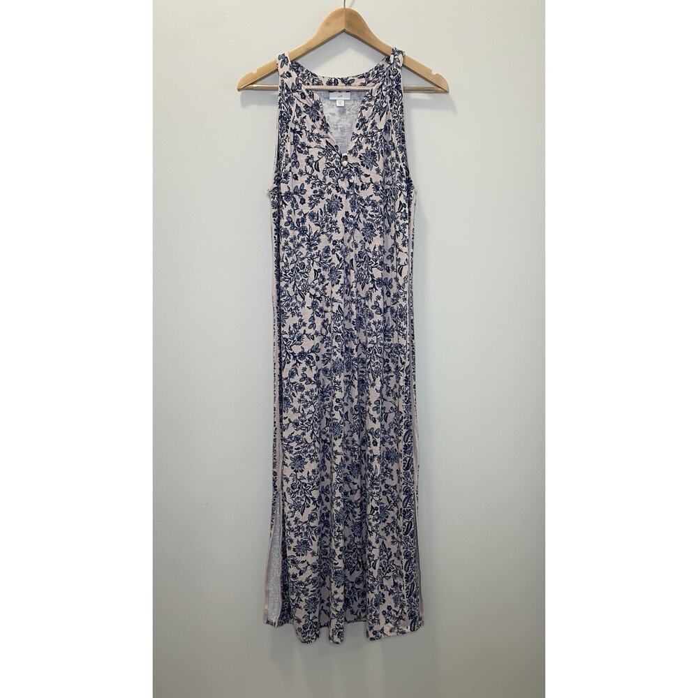 J Jill MP Island Breeze Blush Pink Blue Floral Maxi Dress Fairy Sleeveless Bloom - Picture 3 of 11